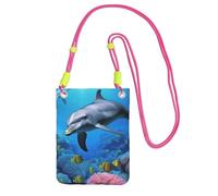 Dolphin in the coral reef Crossbody Phone Bag for Women Men Waterproof Mini Cellphone Purse Wallet Small Crossbody Bags with Adjustable Strap Travel Cell Phone Pouch Belt Pouch, Fuchusia, One Size