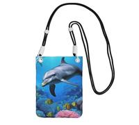 Dolphin in the coral reef Crossbody Phone Bag for Women Men Waterproof Mini Cellphone Purse Wallet Small Crossbody Bags with Adjustable Strap Travel Cell Phone Pouch Belt Pouch, Black, One Size