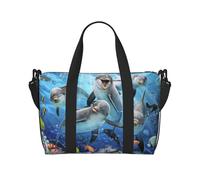 Dolphin in The Coral Reef Crossbody Travel Bag - Water-Resistant Carry-On Handbag, Large Capacity Gym Bag