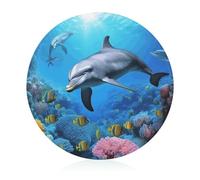 Dolphin in The Coral Reef Cutting Board for Kitchen Mini Cheese Chopping Board Round Tempered Glass Chopping Block for Picnic Cutting Pizza Meat Fruit(7.9 Inch)