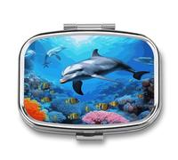 Dolphin in The Coral Reef Pill Box Medicine Pill Organizer Small Pill Case Travel Pill Container Portable Pill Case for Pocket 2 Compartment Pill Holder Pill Boxes for Travel