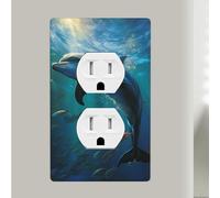 Dolphin In The Deep Ocean Duplex Receptacle Outlet Covers, 1-Gang Standard Size Wall Plates, Unbreakable Polycarbonate Dual Outlet Faceplates Covers For Kitchen Home Kids Room Decor 4.5" X 2.76"