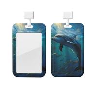 Dolphin in The Deep Ocean Id Badge Holder with Lanyard Waterproof Key Card Holder Case Vertical Id Card Protector with Clear Id Window Breakaway Name Tags for Women Men Work Office Doctor Nurse