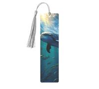 Dolphin in The Deep Ocean Metal Bookmarks with Tassels,Pendant Unique Handmade Bookmark Craft DIY Wooden Bookmarks Cute Hanging Tags Ornaments for Book Lovers Birthday Teachers Gift