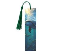 Dolphin in The Deep Ocean Metal Bookmarks with Tassels,Pendant Unique Handmade Bookmark Craft DIY Wooden Bookmarks Cute Hanging Tags Ornaments for Book Lovers Birthday Teachers Gift