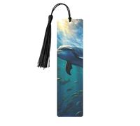 Dolphin in The Deep Ocean Metal Bookmarks with Tassels,Pendant Unique Handmade Bookmark Craft DIY Wooden Bookmarks Cute Hanging Tags Ornaments for Book Lovers Birthday Teachers Gift