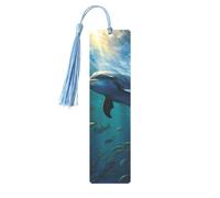 Dolphin in The Deep Ocean Metal Bookmarks with Tassels,Pendant Unique Handmade Bookmark Craft DIY Wooden Bookmarks Cute Hanging Tags Ornaments for Book Lovers Birthday Teachers Gift