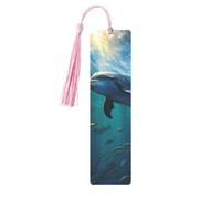 Dolphin in The Deep Ocean Metal Bookmarks with Tassels,Pendant Unique Handmade Bookmark Craft DIY Wooden Bookmarks Cute Hanging Tags Ornaments for Book Lovers Birthday Teachers Gift