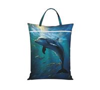 Dolphin in The Deep Ocean Travel Laundry Bag for Dirty Clothes 1 PC, Foldable Waterproof Washable Wet Dry Bag with Handle Zippered Hanging Laundry Hamper for Travel, Gym, Swimming Pool