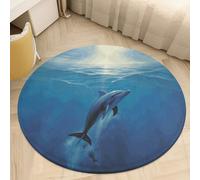 Dolphin in The Ocean Area Rug Washable Circle Carpet Non-Slip Round Floor Rug Small Low Pile Waterproof Print Door Mat Pad Decor for Bedroom Living Room Bathroom Kitchen 80 * 80cm