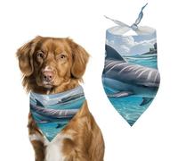 Dolphin in The Ocean Dog Bandana Adjustable Pet Scarf Soft Washable Polyester Triangle Bib Lightweight Breathable Pet Bib for Dogs Cats Puppies Suitable for Holiday Birthday