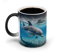 Dolphin In The Ocean Morphing Mug Personalized Ceramic Magic Mug Heat Sensitive Clue Mugs Novelty Coffee Cup Modern Ceramic Cup Custom Funny Mugs for Friends Office Coworker