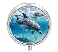 Dolphin in The Ocean Pill Box Case with 3 Individual Compartments Compact Portable Medication Management Mini Small Pill Organizer for Vitamins Medication Fish Oil Supplements