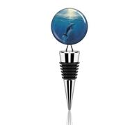 Dolphin in The Ocean Wine Stopper Zinc Alloy Beverage Bottle Stopper Reusable Leak Proof Wine Cork Cute Champagne Saver Decorative Bottle Sealer Plug Gift for Men Women