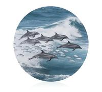 Dolphin in The Sea Sturdy Scratch Resistant Cutting Board,Portable Chopping Board,Round Glass Cutting Board for Kitchen Outdoor Picnic 7.9-Inch
