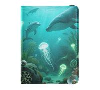 Dolphin in Underwater World Leather Passport Holder Cover Wallet Large Capacity Money Holder for Women Trip Organizer