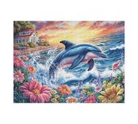 Dolphin in Waves 500 Piece Jigsaw Puzzle for All Ages Housewarming Party Activity Group Bonding Smooth Edges Home Decor Icebreaker 500 PCS