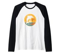 Dolphin Island Sunset Circle Raglan Baseball Tee