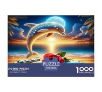Dolphin Jigsaw Puzzles 1000 Piece Challenge Game for Adults, Moonlit Beach Rose Impossible Jigsaw Puzzles 1000 Piece Educational Games Home Decoration 38x26cm/1000pcs