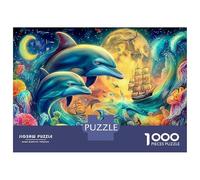 Dolphin Jigsaw Puzzles 1000 Pieces Neon Dolphins Educational Game 100% Recycled Cardboard Home Decoration Puzzle Gifts for Men Adults 70x50cm/1000pcs