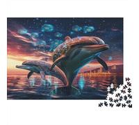 Dolphin Jigsaw Puzzles Puzzle for Adults Kids. 1000 Piece Nighttime Ocean Whimsical Challenge Toy Educational Game Home Decoration for Adults& Kids Age 14 Years Up 1000pcs (75x50cm)