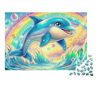 Dolphin Joy 1000 Piece Jigsaw Puzzle for Women, Men Rainbow Bubble Dolphin Colourful Jigsaws Educational Games Great Gift 52x38cm/1000pcs