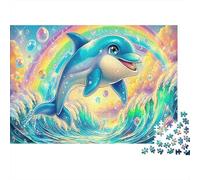 Dolphin Joy Cardboard Dolphin Leaping with Rainbow in Ocean Premium Jigsaw Puzzle Brain Training Home Decor 70x50cm/1000pcs