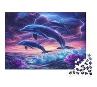 Dolphin Jump-Fantasy Ocean Scene 1000 Piece Puzzles for Adults on Thick Blue Board Colourful Jigsaws Starry Dolphins for Quiet Time Activities And Date Night Ideas 70x50cm/1000pcs