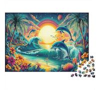 Dolphin Jump Paper Dolphins Leaping at Tropical Sunset Jigsaw Puzzle for Kids 12+ Fun 70x50cm/1000pcs