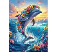 Dolphin Jumping in The Ocean Waves 500 Pcs Jigsaw Puzzles Science Fiction Magical Dream Puzzles for Adults Teens Brain Game Fun Family Game Team Building Stress Reducing Autumn Thick Cardboard 500 P