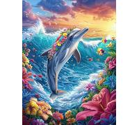 Dolphin Jumping in The Ocean Waves 500 Piece Jigsaw Puzzle for Adults Teens Scenery Science Fiction Jigsaw Festive Gathering Family Bonding Whimsical Design Great Gift for Loved Ones 500 PCS