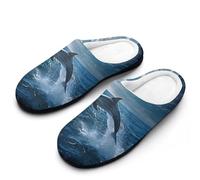 Dolphin Jumping Out of The Ocean Slippers Women Winter Warm Cotton Hotel Slippers Anti-Slip Indoor Slip-Ons House Shoes 7-8（39-40