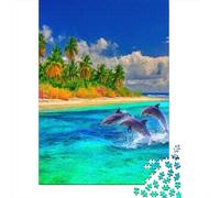 Dolphin Jumping Out of Water 38x26cm/1000pcs Erwachsenenpuzzle - Palm Trees Beach And Tropical Vegetation Erwachsenenpuzzle DIY-Puzzlespielzeug