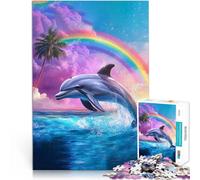 Dolphin Jumping Rainbow1000 Piece Jigsaws for teenagers Puzzle Challenging Game Gifts with Fully Interlocking Randomly Shaped Pieces 38x26cm
