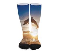Dolphin Jumping Sea Surface at Sunset Tube Socks Printed High Stockings Cute Color Matching Socks Athletic Socks
