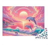 Dolphin Jumping Sunset Recycled Cardboard Jigsaw Puzzle 1000Pc for Hobbyists Dolphin Sunrise Challenging & Brainteasing 38x26cm/1000pcs
