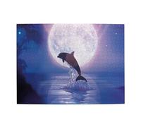 Dolphin Jumping Under Moonlight Printed,500 Pieces Puzzles for Adults-Wooden Jigsaw Puzzle for Adults Elderly