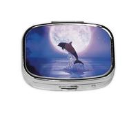 Dolphin Jumping Under Moonlight Printed,Meta Pill Box 2 Compartment Medicine Case,Portable Organizer