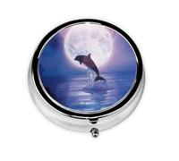 Dolphin Jumping Under Moonlight PrintedMeta Pill Box 3 Compartment Medicine Case,Portable Organizer