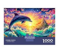 Dolphin Jumps Toward Sunlit Castle 1000-Piece Jigsaw Puzzle Playful Dolphin Brain Training Game for Adults & Kids 52x38cm/1000pcs