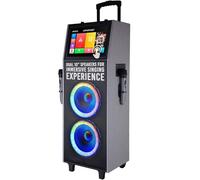 Dolphin KaraokeBox 2100R Rechargeable Karaoke Machine - 2 Wireless Mics, 14" Touchscreen, Dual 10" Speakers, Voice Modulation, Bluetooth, USB, TF, FM, AUX, Portable Design