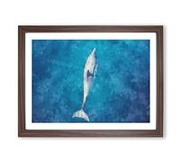 Dolphin Leading The Way Painting Modern Art Framed Print | A3 Walnut Framed Wall Art | Ready to Hang | Modern Animal Picture | Living Room Bedroom Lounge Office