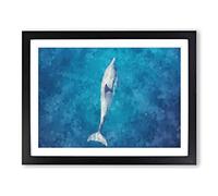Dolphin Leading The Way Painting Modern Art Framed Print | A4 Black Framed Wall Art | Ready to Hang | Modern Animal Picture | Living Room Bedroom Lounge Office