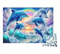 Dolphin Leap 1000 Piece Adult Jigsaws: Dolphins Leaping at Sunset Educational Games Suitable for Decompression 52x38cm/1000pcs