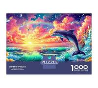 Dolphin Leaps at Sunset by The Sea 1000-Piece Jigsaw Puzzle Playful Dolphin Brain Training Game for Adults & Kids 52x38cm/1000pcs