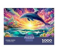 Dolphin Leaps at Sunset near A Castle 1000-Piece Jigsaw Puzzle Playful Dolphin Educational Toy for Kids & Adults 38x26cm/1000pcs