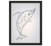 Dolphin Line Drawing Black and White Illustration Artwork Framed Wall Art Print A4 Artery8 Black One Size