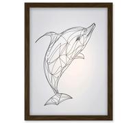 Artery8 Dolphin Line Drawing Black and White Illustration Artwork Framed Wall Art Print A4