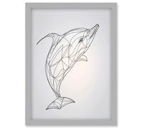 Dolphin Line Drawing Black and White Illustration Artwork Framed Wall Art Print A4 Artery8 Light Grey One Size