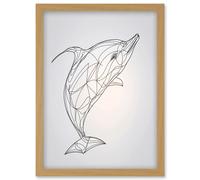 Dolphin Line Drawing Black and White Illustration Artwork Framed Wall Art Print A4 Artery8 Light Oak One Size